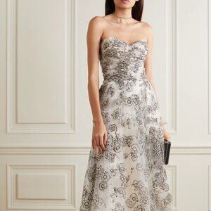 Monique Lhuillier - Strapless glittered tulle gown - Glitter navy size 4